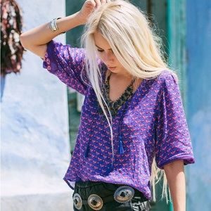 Vintage Spell Sunset Road Blouse in Royal Size XL